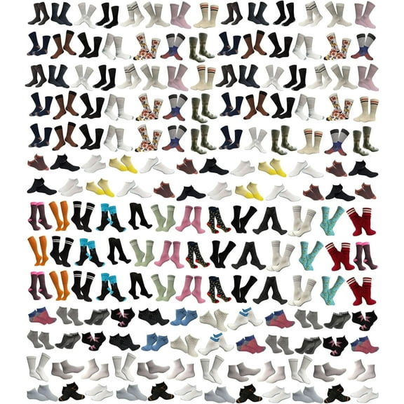 Yacht & Smith 180 Pairs of Sample Socks Mens, Women's, Kids, Crew and Ankle Socks - Mixed Assorted Random Colors Wholesale Lot Bulk, Great for Donating Shelters