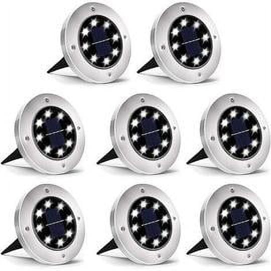 Laklulu - Lámpara solar para exteriores, 8 LED, paquete de 8 focos, lámpara solar para jardín, impermeable, IP65, luz decorativa para césped, para senderos, jardín, terraza, patio, césped, blanco