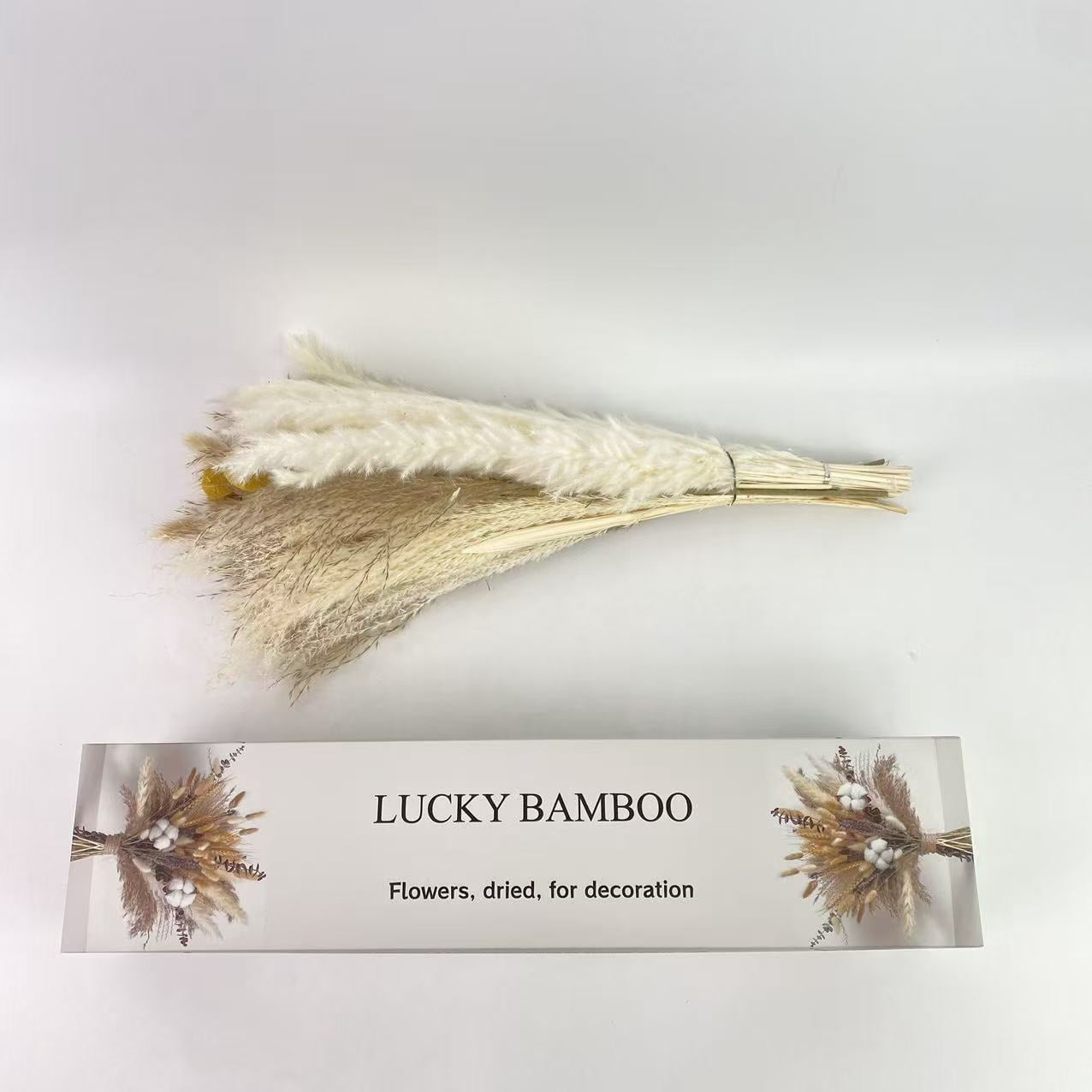 LUCKY BAMBOO Flowers, dried, for decoration, dried, for decoration,Natural Dried Flower Bouquet - Pampas Grass, Cotton Stems, Bunny Tails, Eucalyptus, Lavender & Wheat