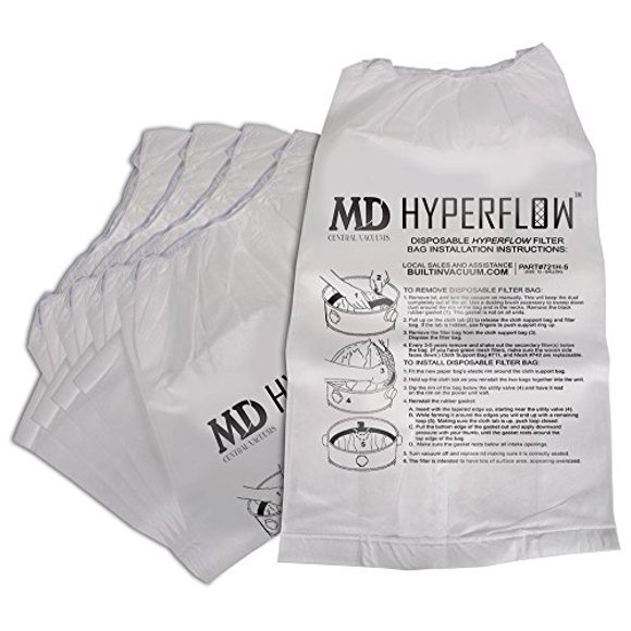 MD Central Vacuum Hyperflow Paper Bags, 5-Pack (12-Gallon)