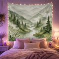 thumbnail image 2 of Winding River in Misty Evergreen Forest, Serene Watercolor for Nature Lovers, Wilderness Landscape Art Decor, Housewarming Gift Tapestry Wall Hanging for Bedroom and Living Room, 2 of 7