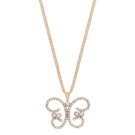 Austrian Crystal Butterfly Flower - Handset Austrian Crystal 14kt Rose Gold-Plated Butterfly Drop Necklace