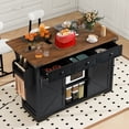 thumbnail image 2 of 53.7" Farmhouse Kitchen Island with Drop Leaf, Rolling Kitchen Cart with Power Outlet, 2 Sliding Barn Door and 3 Drawers, Wooden Kitchen Storage Island on Wheels for Home, Kitchen, Dining Room, Black, 2 of 9