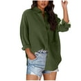 thumbnail image 2 of Womens Blouses Lapel Neck Long Sleeves Button Casual Blouse Solid Color T-Shirt Army Green XXS,Tops for Women, 2 of 3
