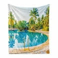 thumbnail image 1 of Landscape Soft Flannel Fleece Blanket, Umbrella and Chair Around the Round Pool Tourist Space Famous Spots Concept, Cozy Plush for Indoor and Outdoor Use, 50" x 60", Green Blue Cream, by Ambesonne, 1 of 6