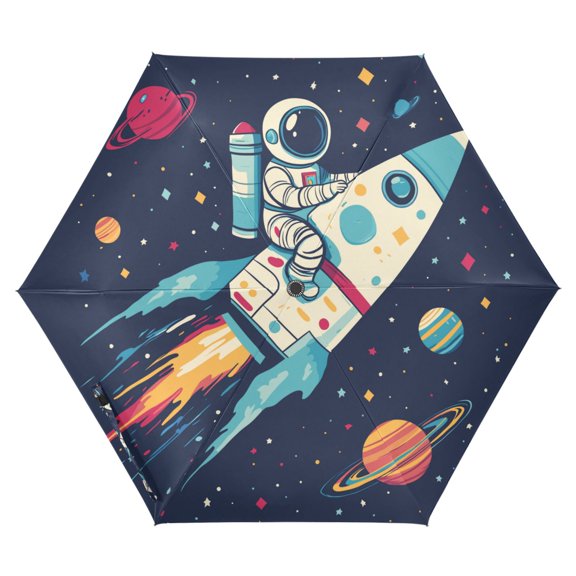 FORMRS Travel Umbrella Folding Auto Open Close Windproof Rain UV Protection, Rocket Pattern