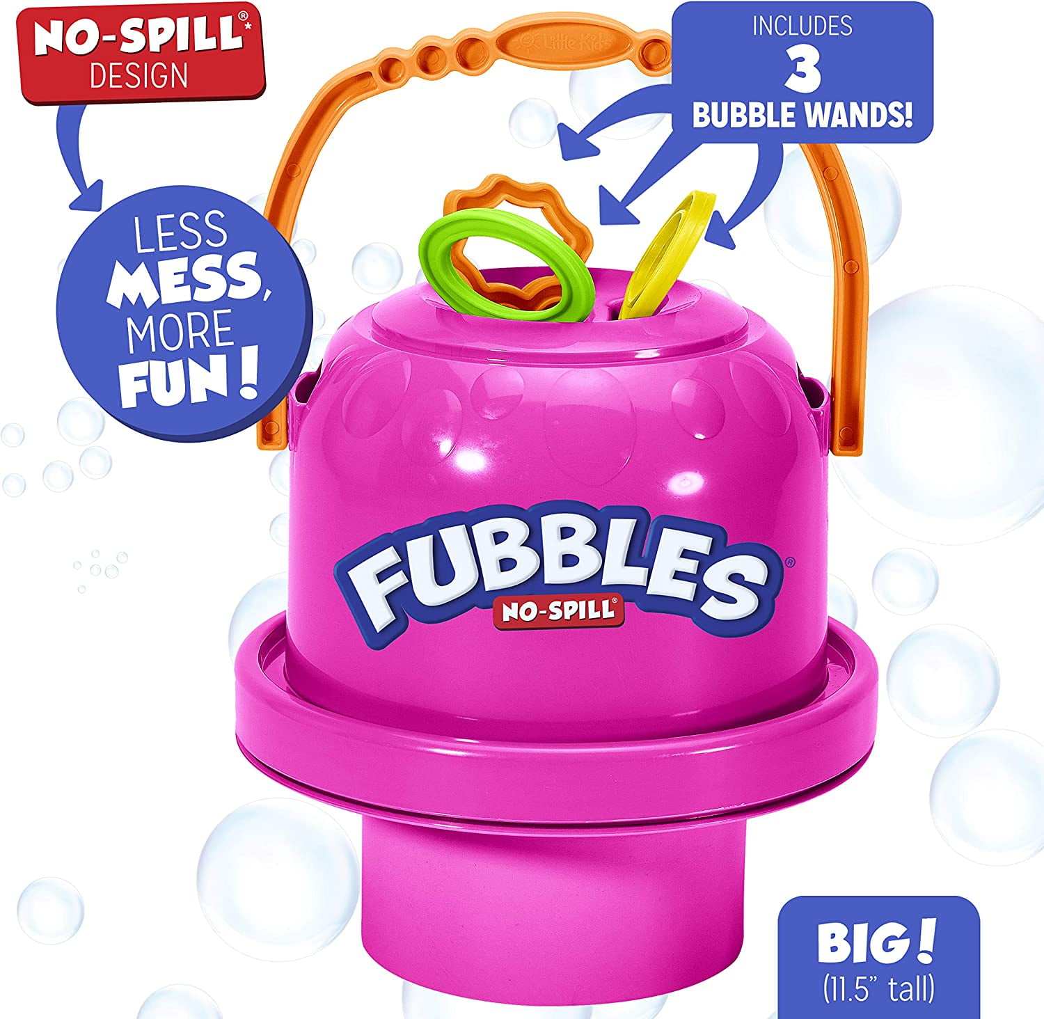 Little Kids Fubbles NoSpill Big Bubble Bucket in Pink for MultiChild Play, Made in the USA