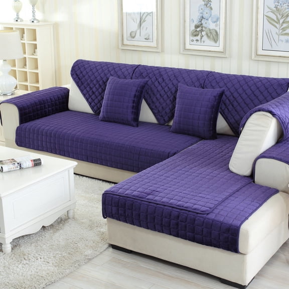 XmhyTop-A 70x70cm Velvet Sofa Slipcover Universal Anti-Slip Single Cushion Cover for Living Room Armchair, Not the whole set,1 Piece,Purple
