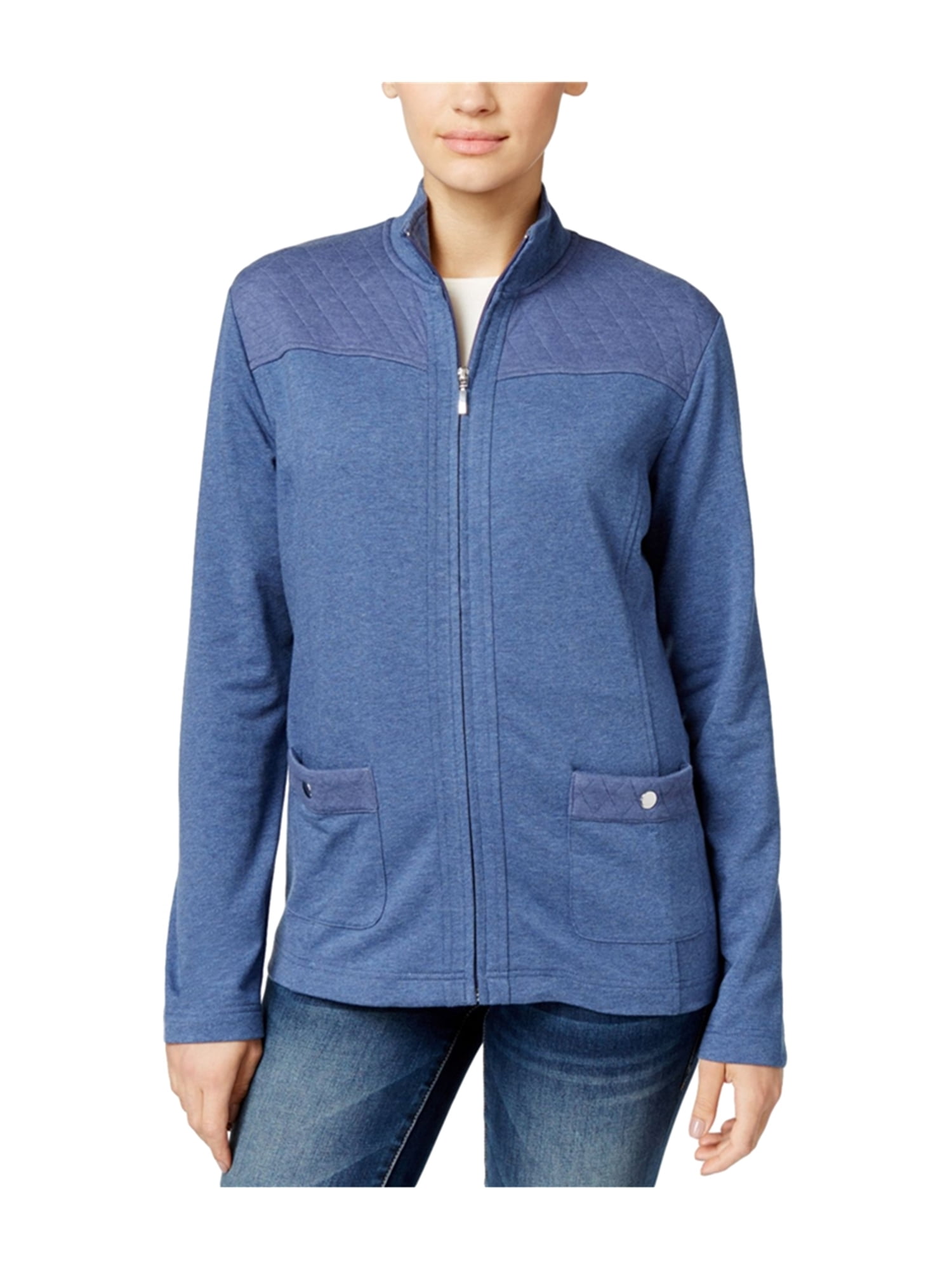 Karen Scott Womens Quilted Zip-Front Fleece Jacket