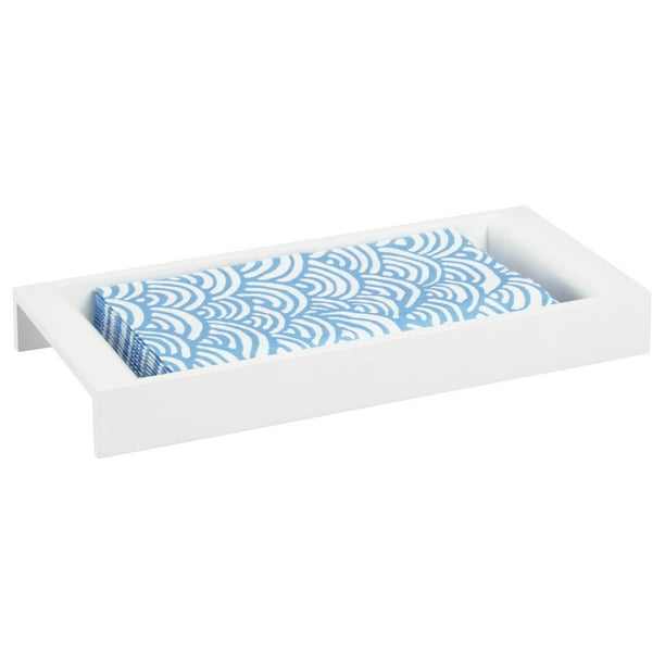 Bandeja de almacenamiento mDesign de bambú, 5 x 11 x 3 cm, blanca, para baño