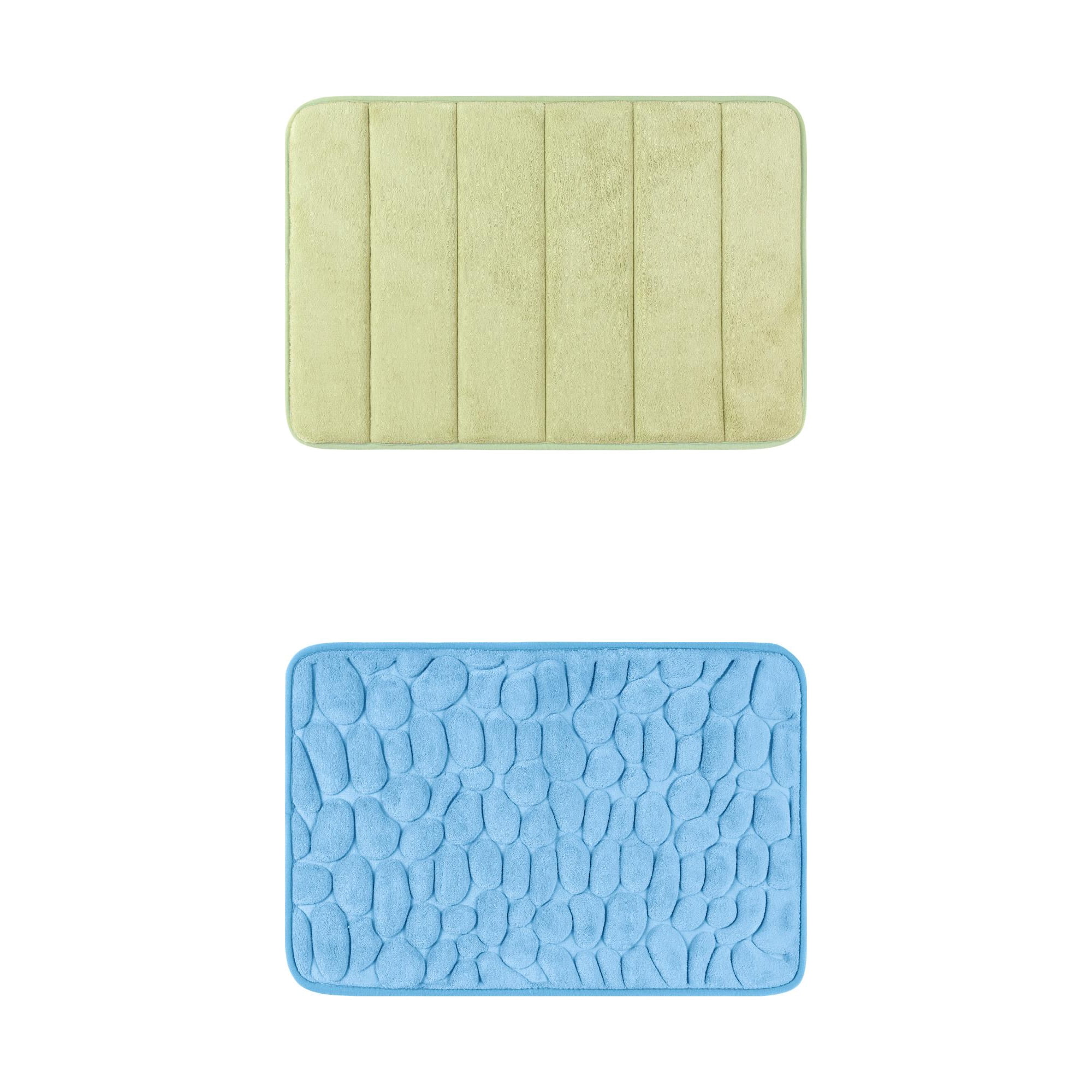 Unique Bargains 2 Pcs Non Slip Soft Bathroom Mat Light Blue/Green 16 x 24