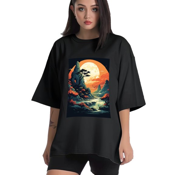 Plus Size Shirt for Women Black Tops for Women Short Sleeves Shirt for Women Mountain T Shirt Crewneck Shirt for Women XS