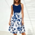 thumbnail image 5 of Gamivast Cocktail Dress for Women Sleeveless Midi Dress Round Neck A Line Dress Blue Floral Print Elegant Classy Party Evening Wedding Guest, 5 of 7