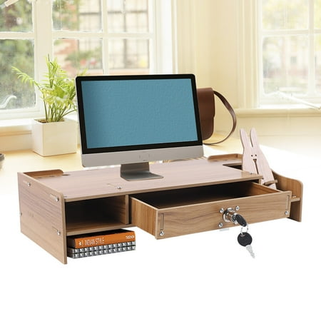 Monitor Stand Riser with Drawer Ergonomic Computer Monitor Stand with Storage Wooden Desktop Monitor Shelf for Office Home Laptop PC & Desk Organization