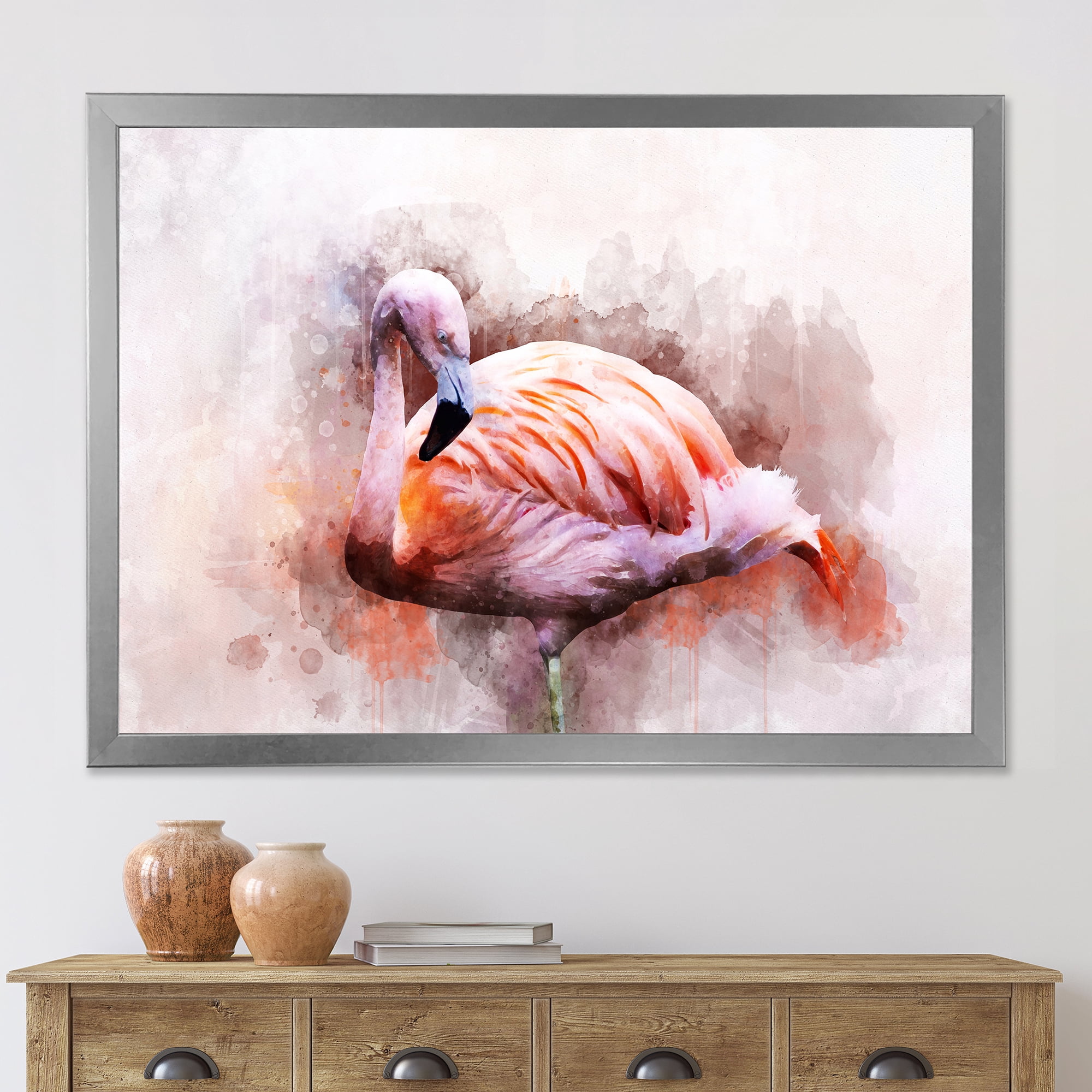 Designart 'Abstract Portrait of Pink Flamingo III' Farmhouse Framed Art Print