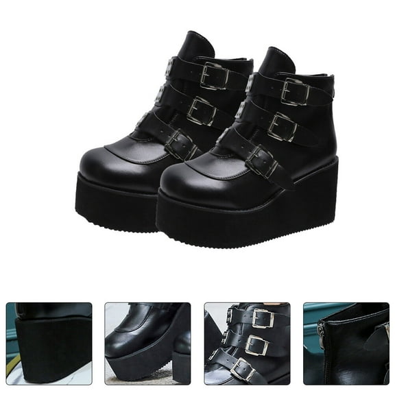 SEWCHICS Platform Boot Women Short Platform Boots Black 1 Pair