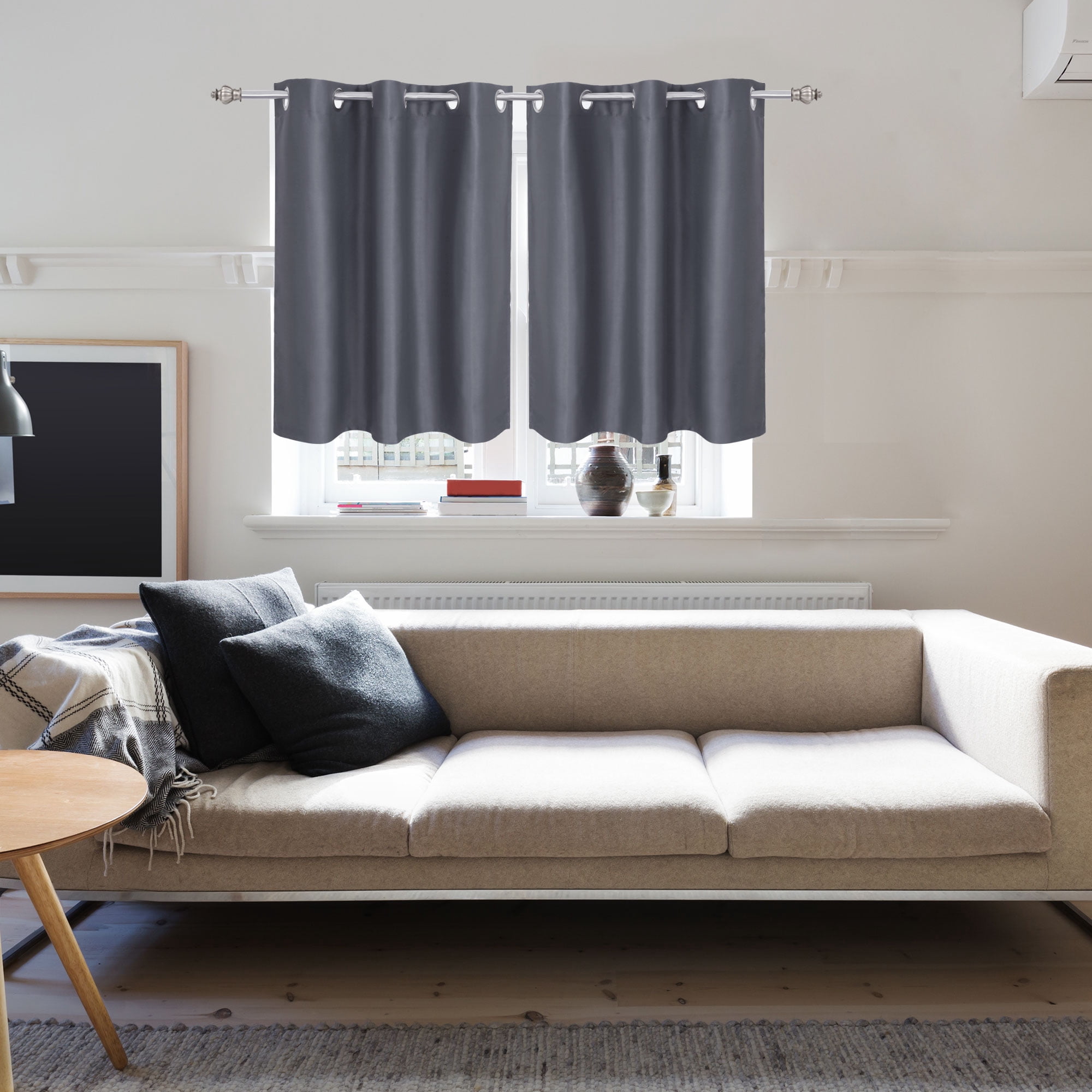 Unique Bargains Blackout Window Curtains Kitchen Panels Set of 2 Gray 42" x 36"