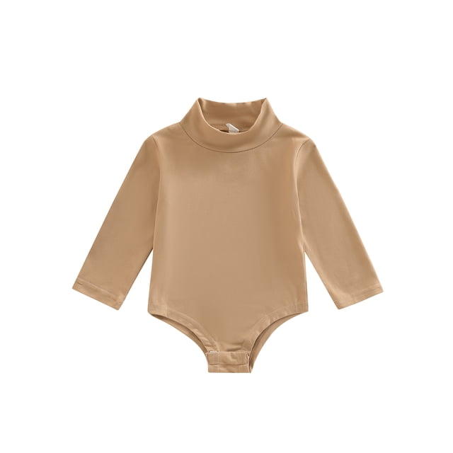 FOCUSNORM Infant Baby Spring Romper Solid Color Long Sleeve Turtleneck High Stretch Jumpsuit for Boys Girls