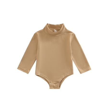 

One opening Infant Baby Spring Romper Solid Color Long Sleeve Turtleneck High Stretch Jumpsuit for Boys Girls