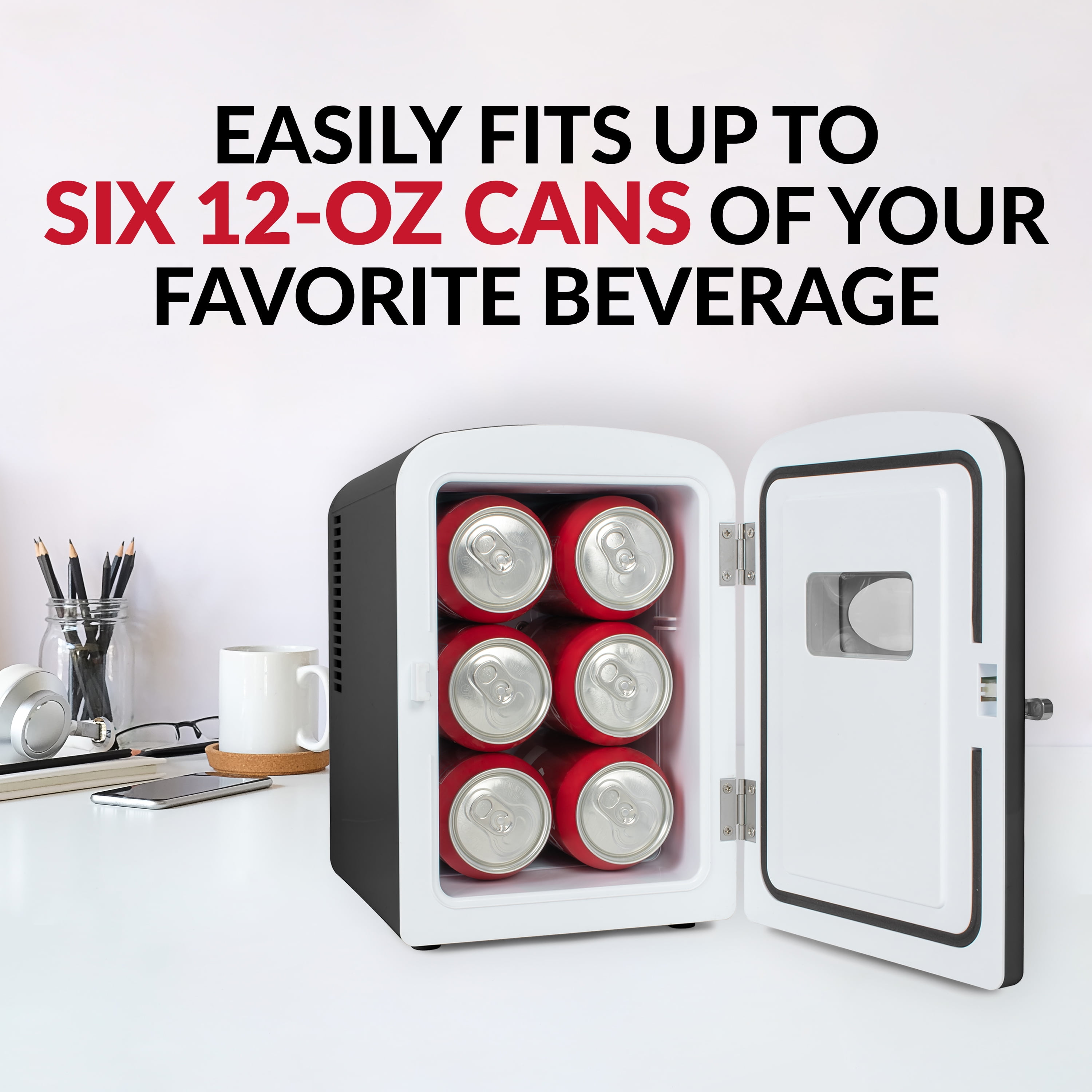 Nostalgia Retro 6 Can Personal Cooling and Heating Mini Refrigerator with Eraser Board Walmart