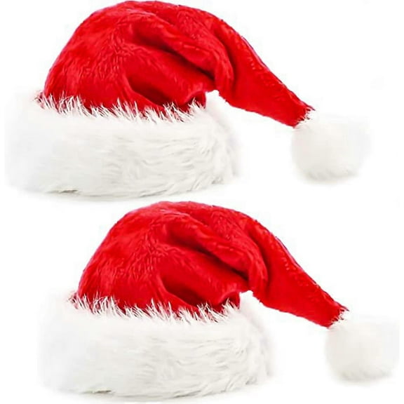 2pcs Fluffy Red Santa Hats Set With Plush Brim And Liner For Adults Men Women - Christmas, New Year Party Supplies & Gifts