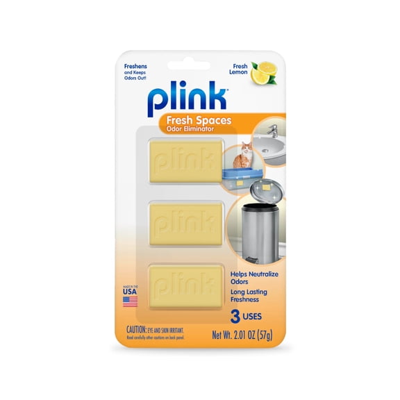Plink Fresh Spaces Odor Eliminator Tabs Fresh Lemon Long Lasting Deodorizer for Trash Cans Litter Boxes Closets 3 Uses 2.01 oz