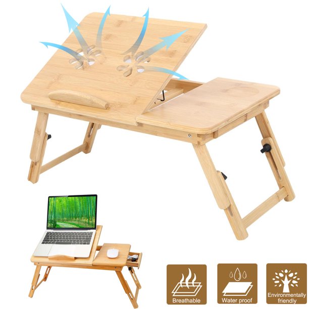 DEWIN Bamboo Laptop Bed Desk Table Tray, Adjustable Bed Tray Table and