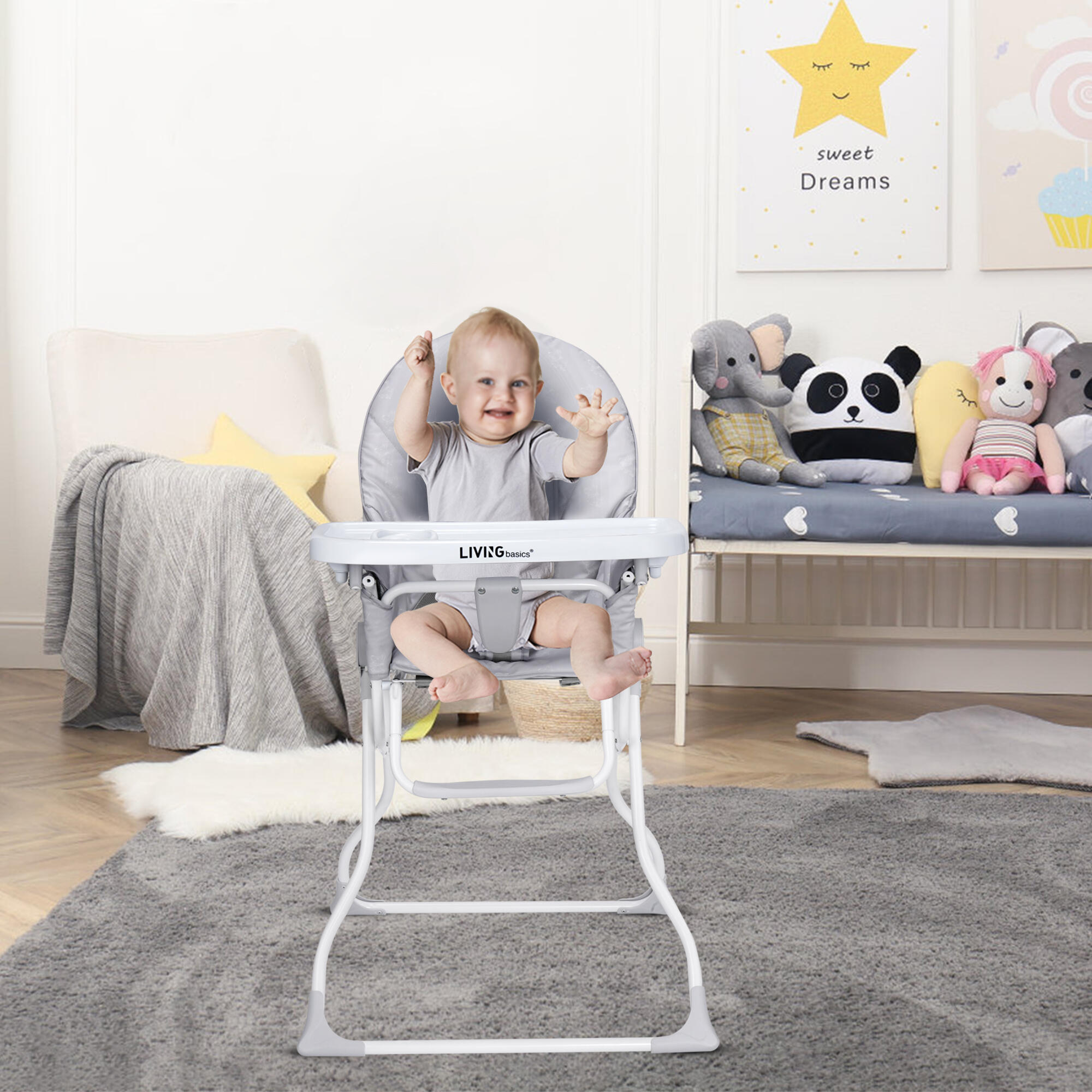 Chaise Haute Pliable Compacte Ity By Ingenuity Sun Valley – Gris, Dès 6 Mois, Harnais 5 Points, Assiette Twist & Dine