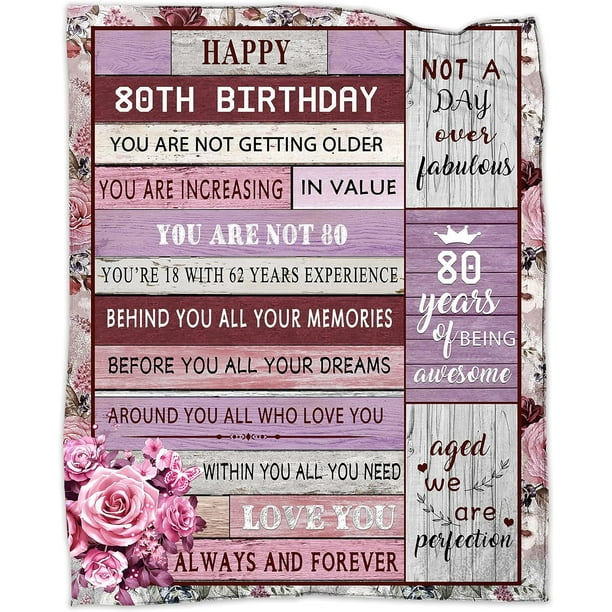 LHSHID 80th Birthday Gifts for Women 80th Birthday Thrown Blanket 80 Years Old Gifts Ideal for Him Her Blanket Gift for Yess Wife Friends 80th Birthday Blanket Decorations 60x80in