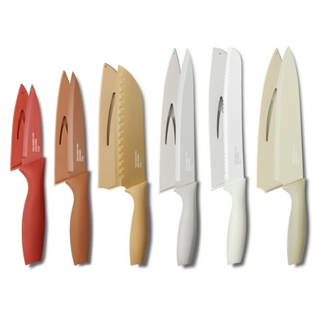 Vesteel 12-Piece Knife Set, Stainless Steel Kitchen Cutlery Knives Set with 6 Blade Guard, Anti-Rust & Nonstick Coating - Multicolor