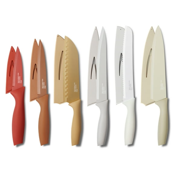 Vesteel 12-Piece Knife Set, Stainless Steel Kitchen Cutlery Knives Set with 6 Blade Guard, Anti-Rust & Nonstick Coating - Multicolor