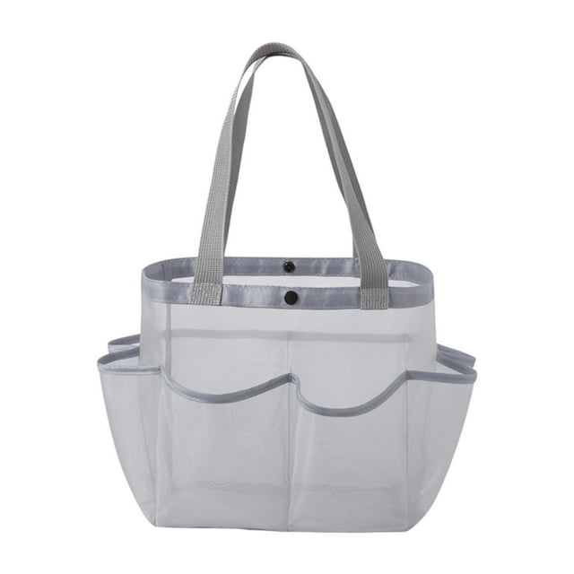 Tnarru Mesh Shower Tote with 2 Handles Quick Dry Portable for Travel Beach Camping Gray
