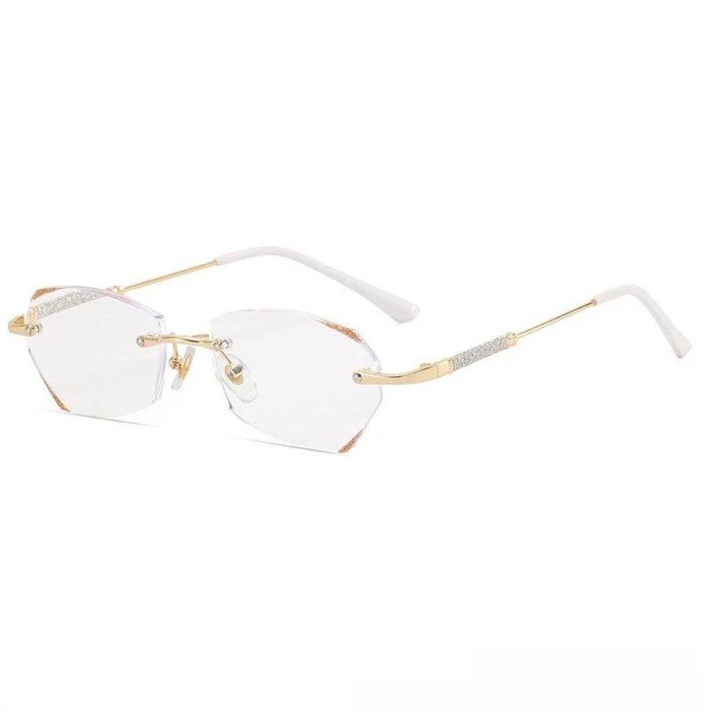 3 Pairs of Womens Fashion Blue Light Blocking Rimless Reading Glasses 4.0, Metal Gold Readers +4.00