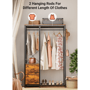 GIKPAL 72.8 Clothes Rack, 2 Drawers Garment Rack with 4 Hooks Freestanding Closet Organizer, 2 Hanging Rods Portable Wardrobe Organization for Bedroom Living Room, Rustic Brown