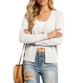 thumbnail image 2 of Domzest Button Front Cardigan for Women Lightweight Long Sleeve V Neck Knitwear Soft Basic Knit Cardigan Sweater White S, 2 of 6