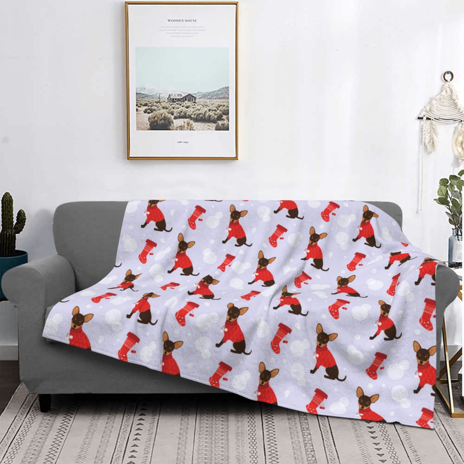 Throw Blanket for Couch - Cute Christmas sock Dog Soft Comfy Lightweight Cozy Warm Throw Blanket, Fuzzy Plush Flannel Blanket & Throws for Sofa and Bed All Season