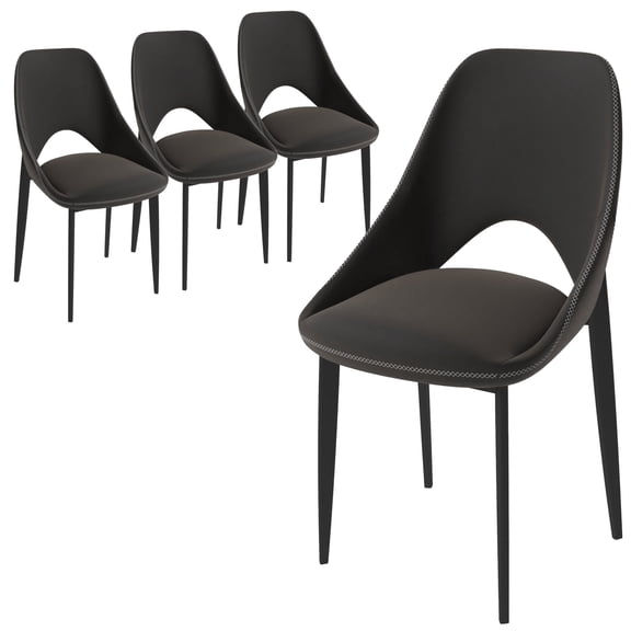 LeisureMod Upholstered Dining Chair with a Curved Open Back Design and Powder-Coated Iron Legs for Modern Home, Kitchen, Cafes Set of 4 Amalfi Collection in Charcoal