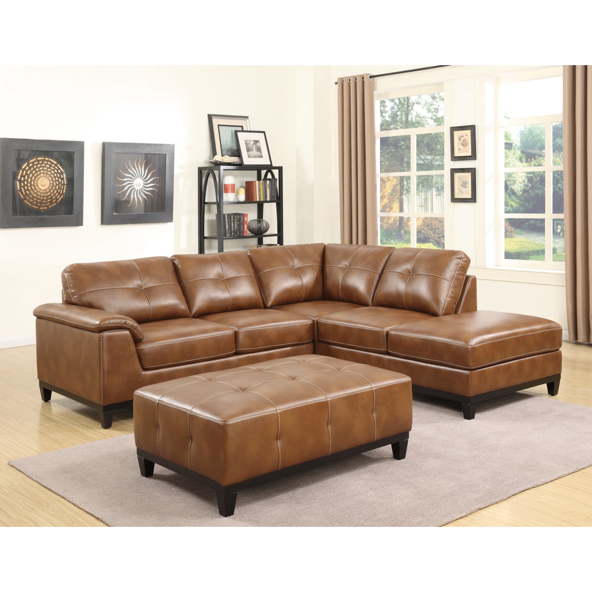 Emerald Home Marquis Chestnut Brown Ottoman With Faux Leather Upholstery Padded Arms And Contrast Stitching Walmart Com Walmart Com
