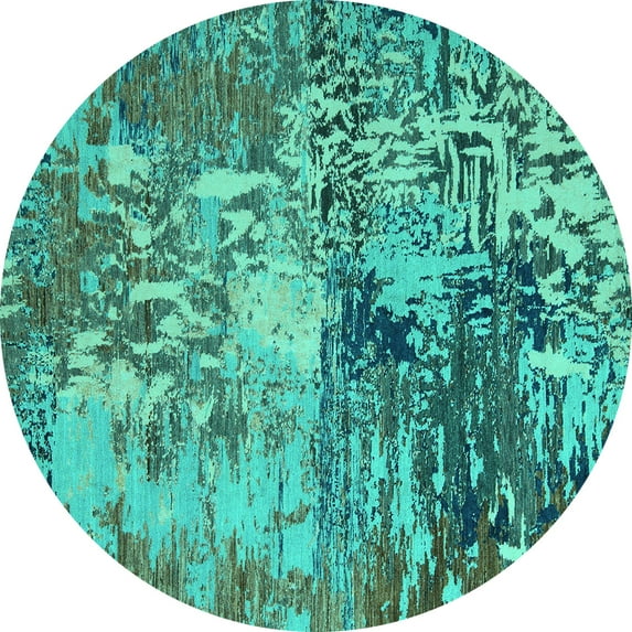 Ahgly Company Indoor Round Abstract Turquoise Blue Modern Area Rugs, 4' Round