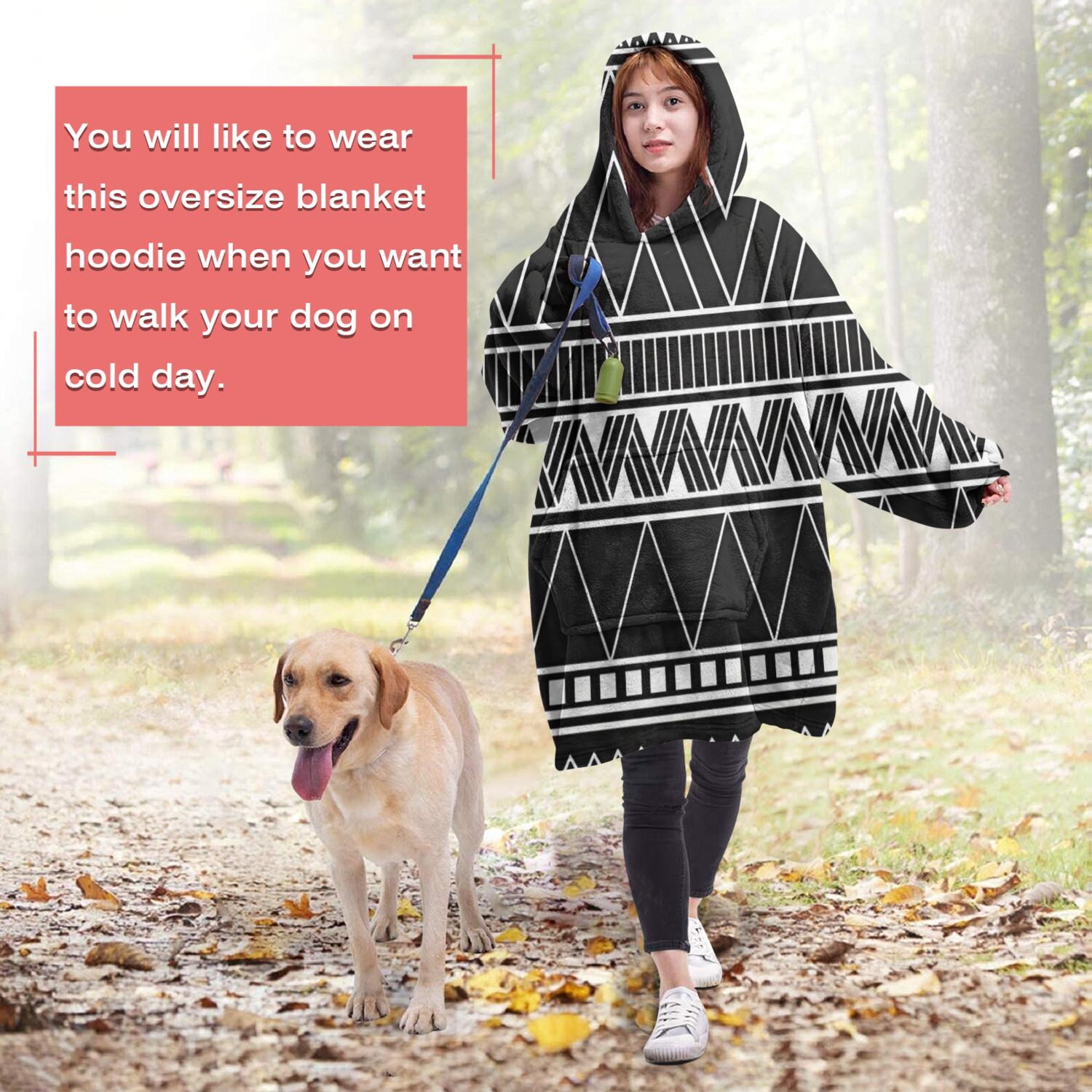 Wearable Oversized Blanket,Black Geometric Striped Pattern Wearable Blanket Hoodie for Adults,Cozy Hooded Blankets with Super Pockets,Super Warm Fuzzy Pullover for Women & Men