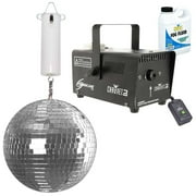 Clutch 8" Enhanced DC Motorized Mirror Ball with Chauvet Hurricane 700 Fog Machine Effect & Quart of Fluid Package