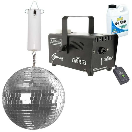 Clutch 8" Enhanced DC Motorized Mirror Ball with Chauvet Hurricane 700 Fog Machine Effect & Quart of Fluid Package