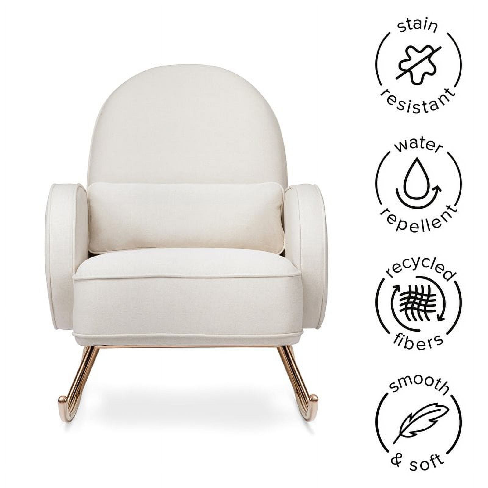 Million Dollar Baby Compass Upholstered Modern Fabric Rocker in Cream with Rose Gold Legs