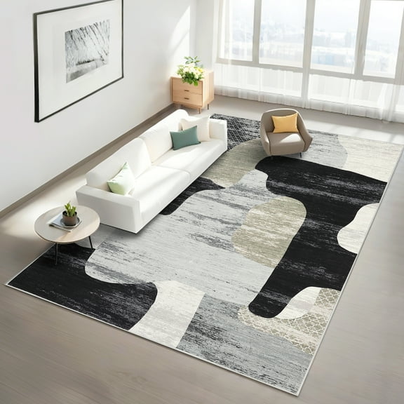 HOMERRY Abstract Print Non Slip Area Rug 10' x 13' for Living Room Washable Indoor Carpet, Gray