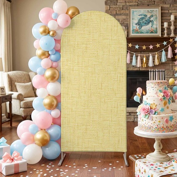 Sunny Yellow Solid Arch Backdrop Covers 6.6 FT, Minimalist Cloth Soft Yellow Linen Texture Stretchy Fitted Arched Stand Covers Party Arch Stand Cover Photo Booth for Wedding Birthday Decor