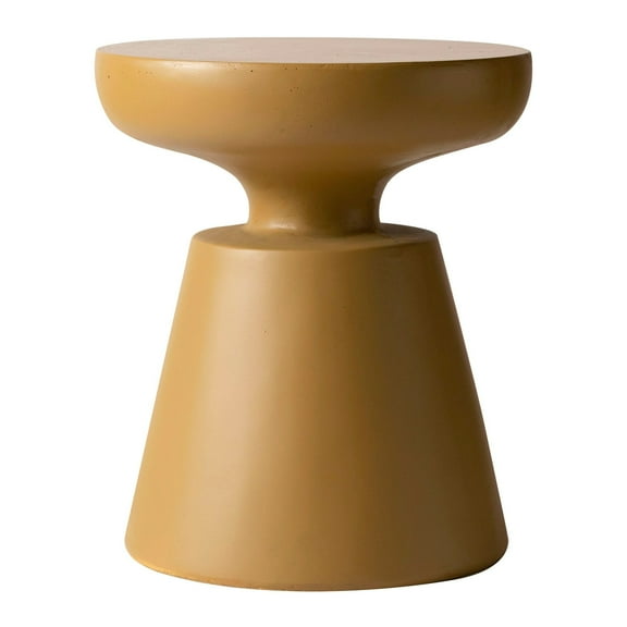 LeisureMod Minimalist Modern Side Table Round Fiberstone Tabletop Pedestal Base, Accent Table for Home Patio Living Room Weather-Resistant Isle, Brown