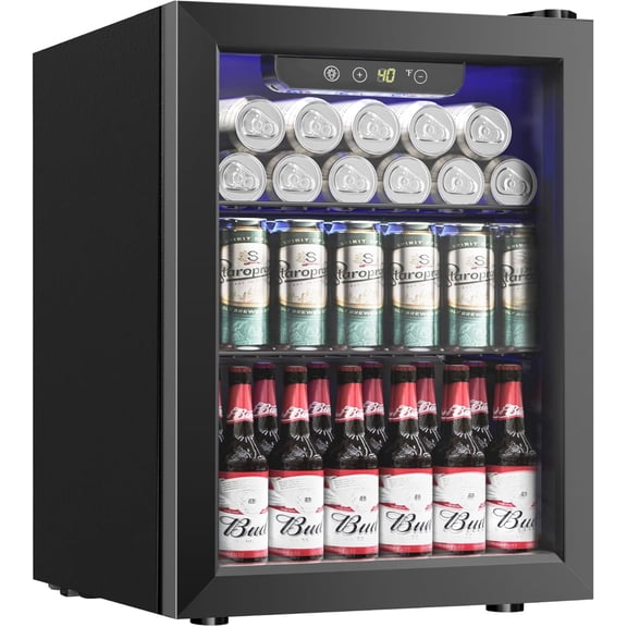 Havato 1.7 cu.ft 16 Bottle Wine Cellar, 67 Cans  beverage  Fridge w/ Glass Door & Adjustable Removable Shelves, Black