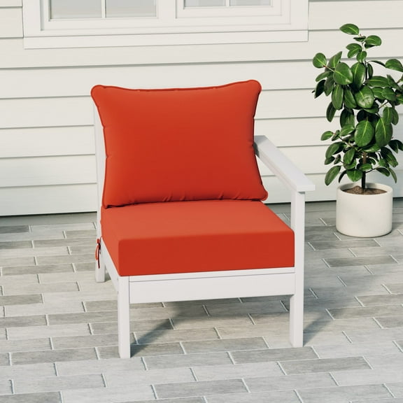 WestinTrends Avalon Outdoor Patio HDPE Right Arm Sectional Corner Club Chair with Patio Cushions, White/Orange