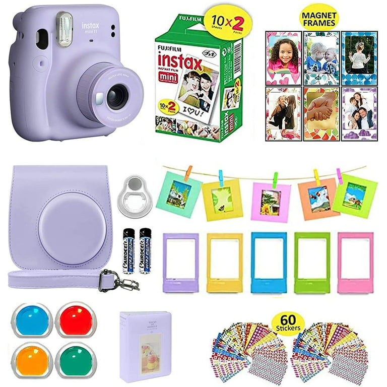 Fujifilm Instax Mini 9 Film Camera Purple Instant Camera + 20 Instant Fuji-Film Shots, Instax Case + 14 PC Instax Accessories Bundle, Fuji Mini 9 Kit