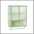 thumbnail image 5 of 23.62"Glass Doors Modern Two-door Wall Cabinet with Featuring Two-tier Enclosed Storage, an Open Shelf, and Towel Rack, for Entryway Living Room Bathroom Dining Room,Green, 5 of 10